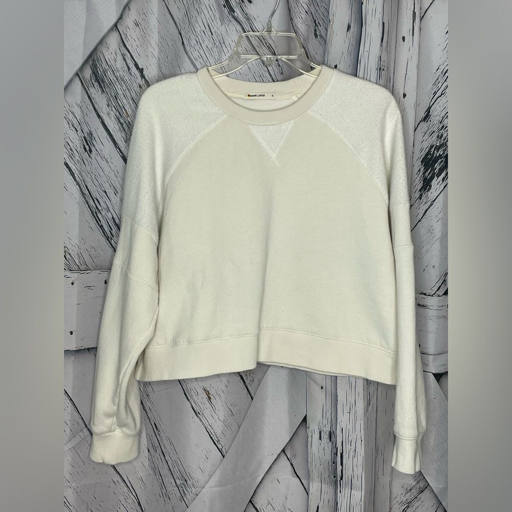 Marine Layer Cloud 9 Crop Mixed Media Sweatshirt Cream Small